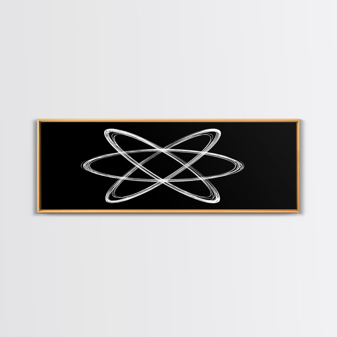 White Atomic Orbit Lines Canvas Print, Midcentury Modern Wall Art, Black And White Geometric Poster, Space Age Decor, Retro Office