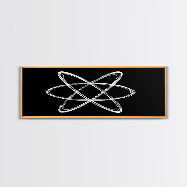 White Atomic Orbit Lines Canvas Print, Midcentury Modern Wall Art, Black And White Geometric Poster, Space Age Decor, Retro Office