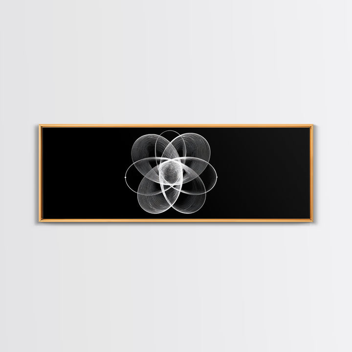White Orbital Flower Abstract Wall Art, Modern Geometric Canvas, Black And White Midcentury Decor, Office Statement Print