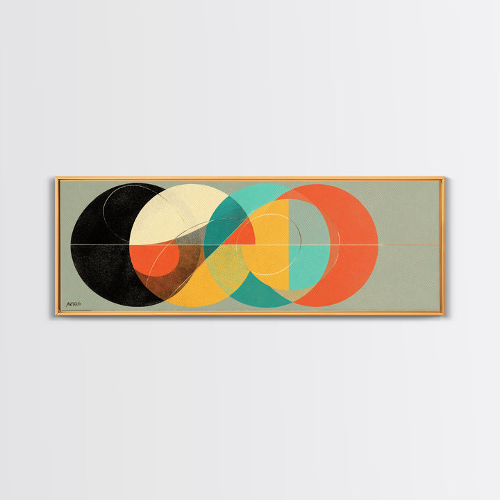 Textured Interlocking Circle Wall Art, Midcentury Modern Geometric Print, Bauhaus Abstract Decor, Colorful MCM Canvas Art