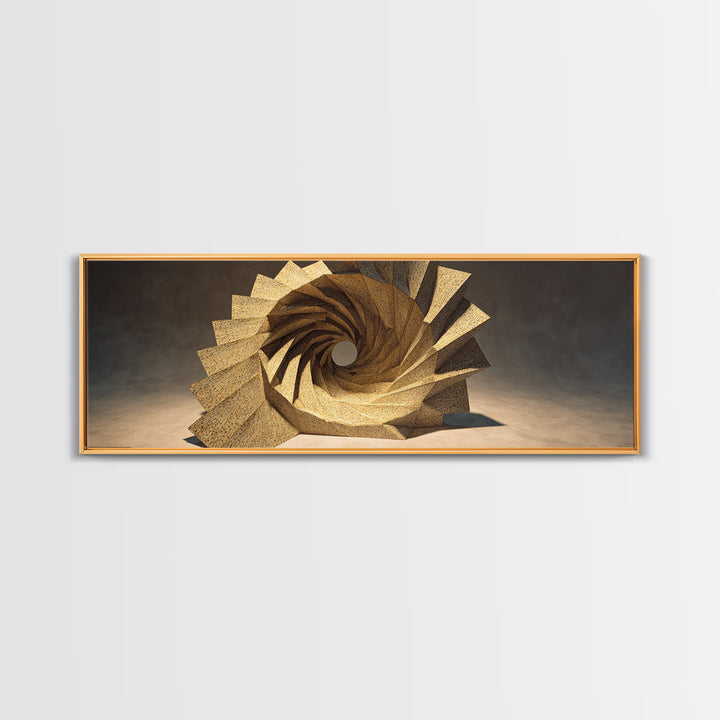 Golden Spiral Vortex Sculpture Framed Canvas Print, Modern Sculpture, Geometric Wall Art, Abstract Decor, Statement Piece