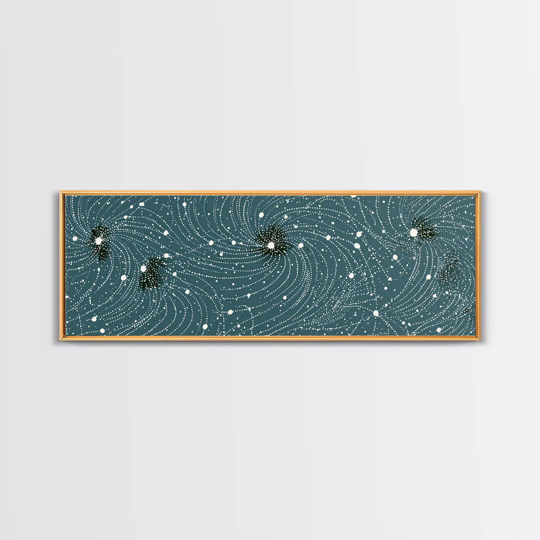Teal Spiral Particle Field Canvas Print, Modern Abstract Art, Cosmic Geometric Wall Decor, Sci Fi Office Poster, Galaxy Art