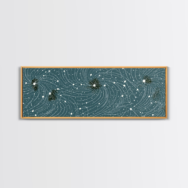 Teal Spiral Particle Field Canvas Print, Modern Abstract Art, Cosmic Geometric Wall Decor, Sci Fi Office Poster, Galaxy Art