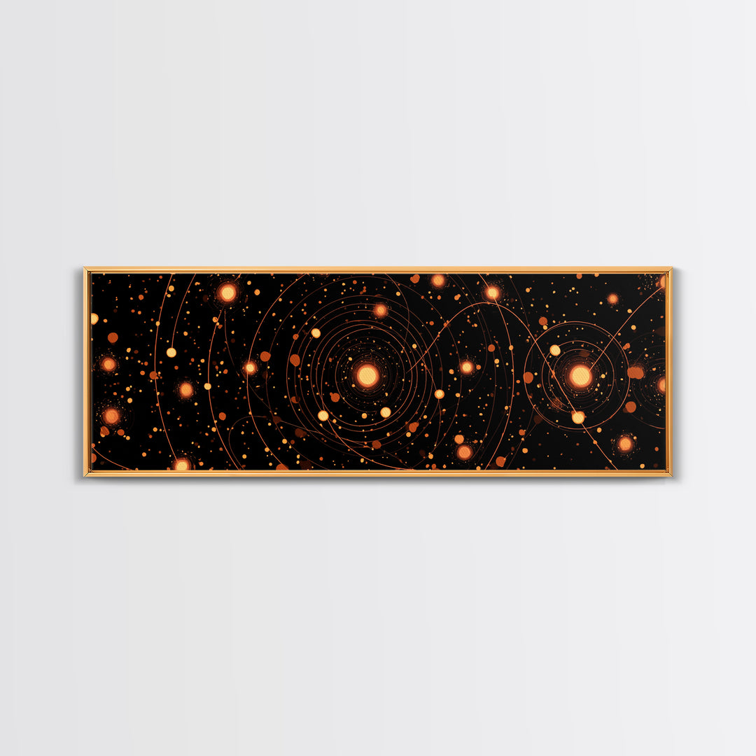 Orange Atomic Orbit Galaxy Wall Art, Mid Century Modern Abstract Science Poster, Retro Space Decor, Cosmic Home Art Print