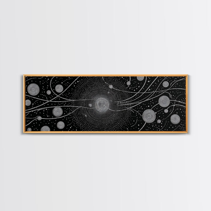 Black And White Particle Galaxy Framed Canvas Print, Modern Abstract Art, Sci Fi Space Wall Decor, Minimalist Office Poster