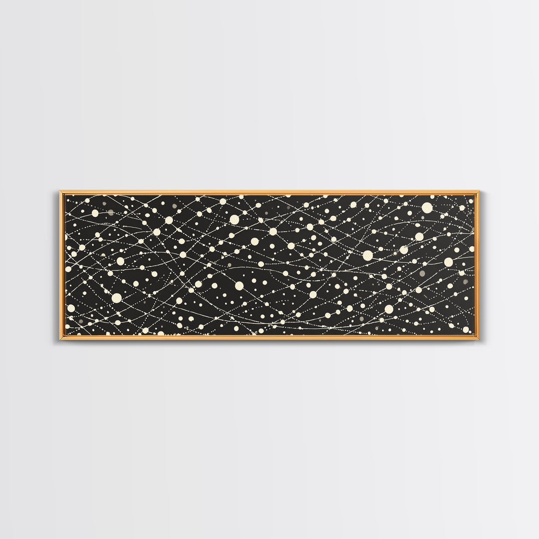 Black Cream Atomic Network Of Dots And Lines, Midcentury Modern Wall Art, Retro Abstract Poster, MCM Office Decor, Canvas Print