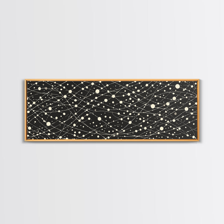 Black Cream Atomic Network Of Dots And Lines, Midcentury Modern Wall Art, Retro Abstract Poster, MCM Office Decor, Canvas Print