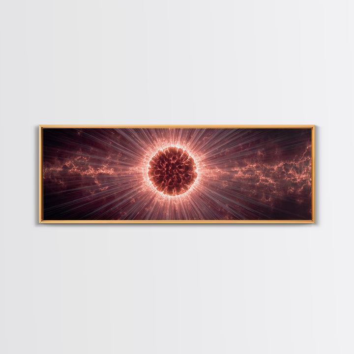 Red Solar Eclipse Corona With Dramatic Rays, Space Abstract Wall Art, Modern Digital Art Print, Cosmic Framed Canvas Print