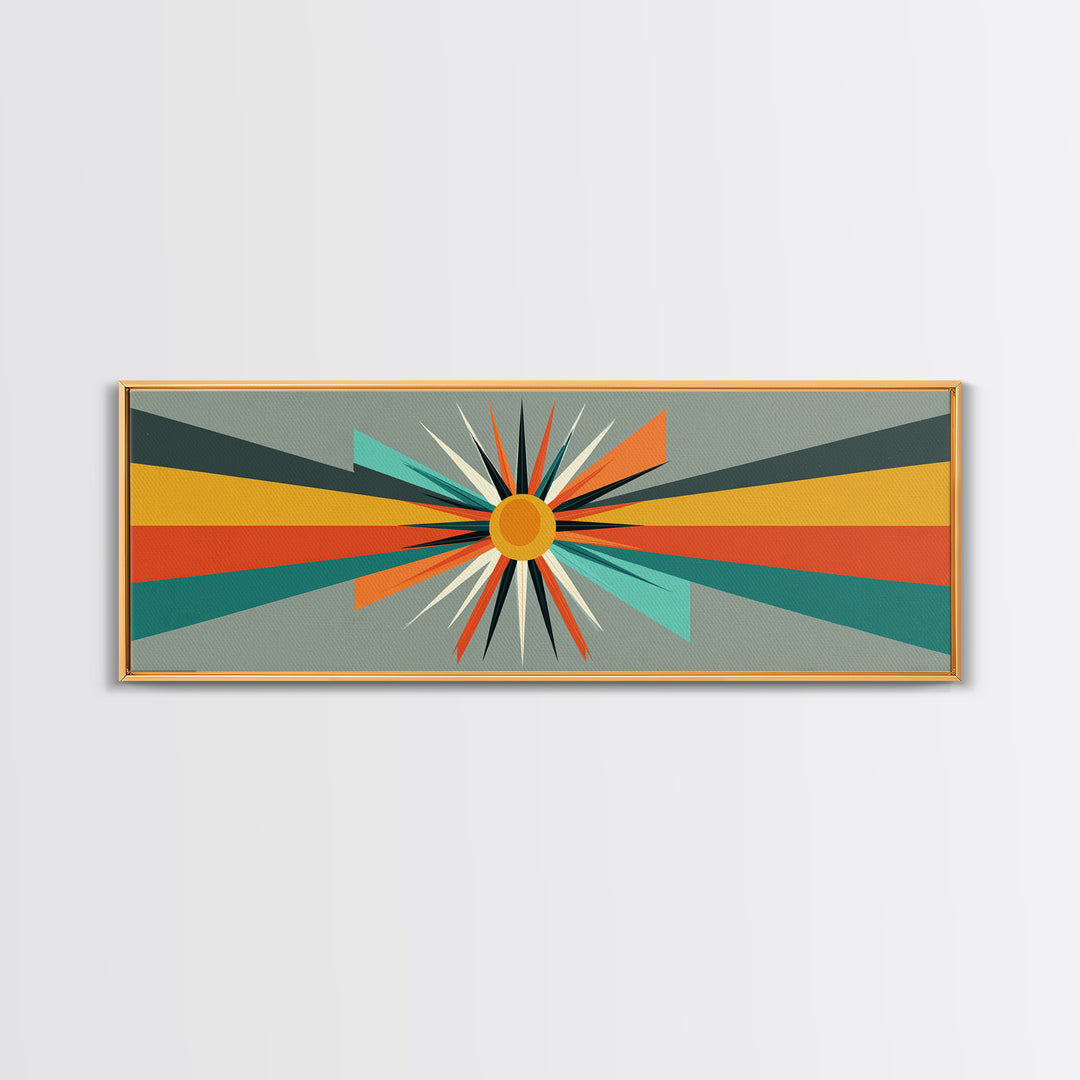 Atomic Orange Sunburst Rays Wall Art, Midcentury Modern Abstract Print, Retro Geometric Decor, MCM Living Room Poster Gift
