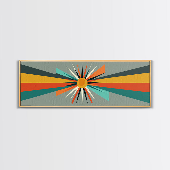 Atomic Orange Sunburst Rays Wall Art, Midcentury Modern Abstract Print, Retro Geometric Decor, MCM Living Room Poster Gift