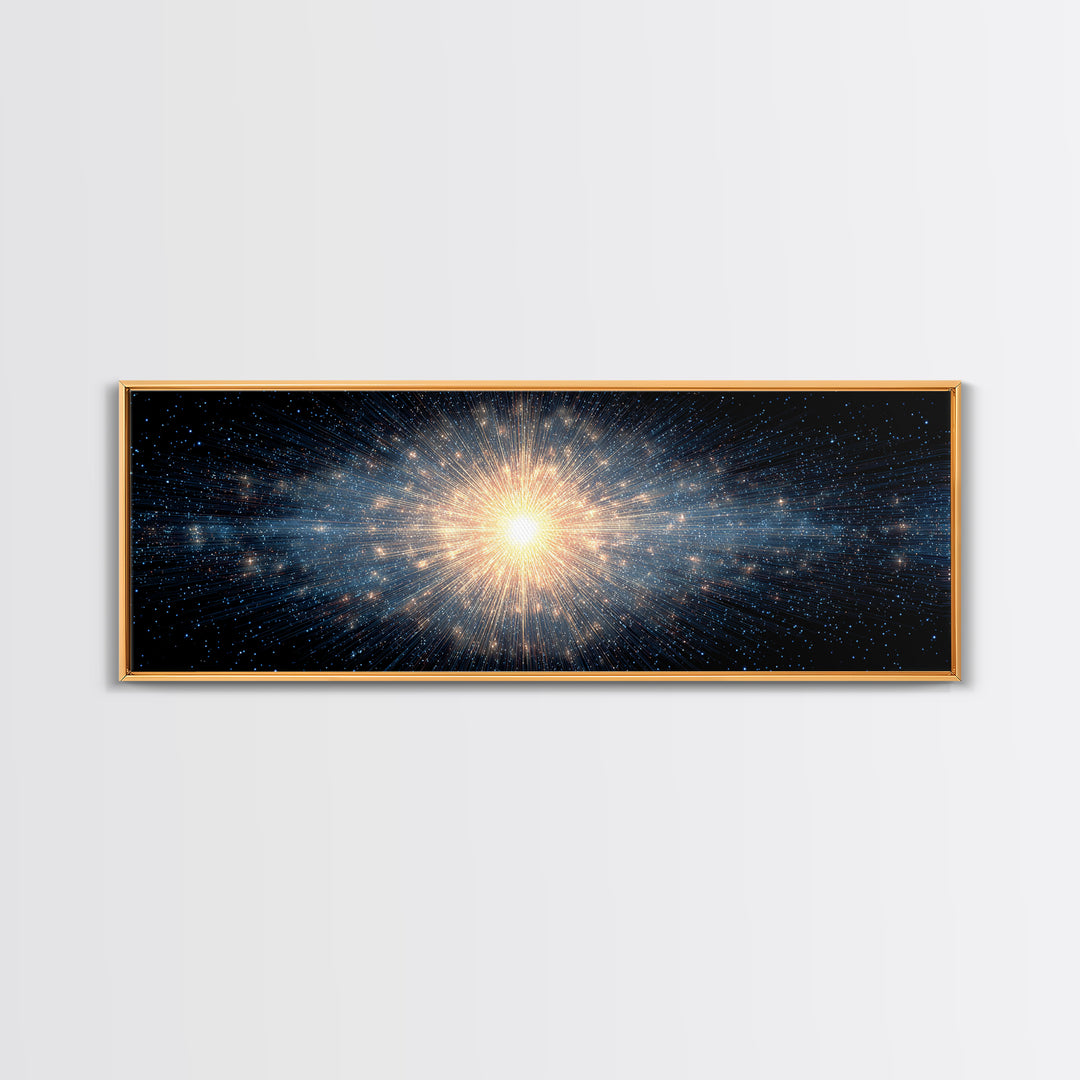 Cosmic Golden Starburst Canvas Print, Space Abstract Art, Modern Wall Decor, Sci Fi Galaxy Poster, Large Living Room Art