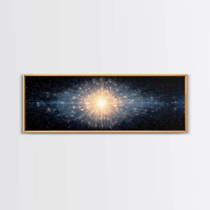 Cosmic Golden Starburst Canvas Print, Space Abstract Art, Modern Wall Decor, Sci Fi Galaxy Poster, Large Living Room Art