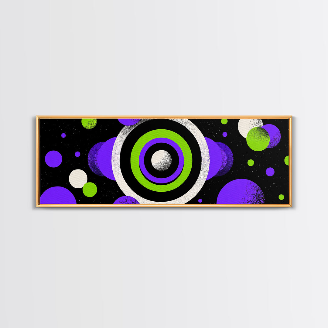 Neon Green Purple Orbit Wall Art, Cosmic Circle Abstract Print, Modern Retro Space Decor, Funky Geometric Poster Gift For Home
