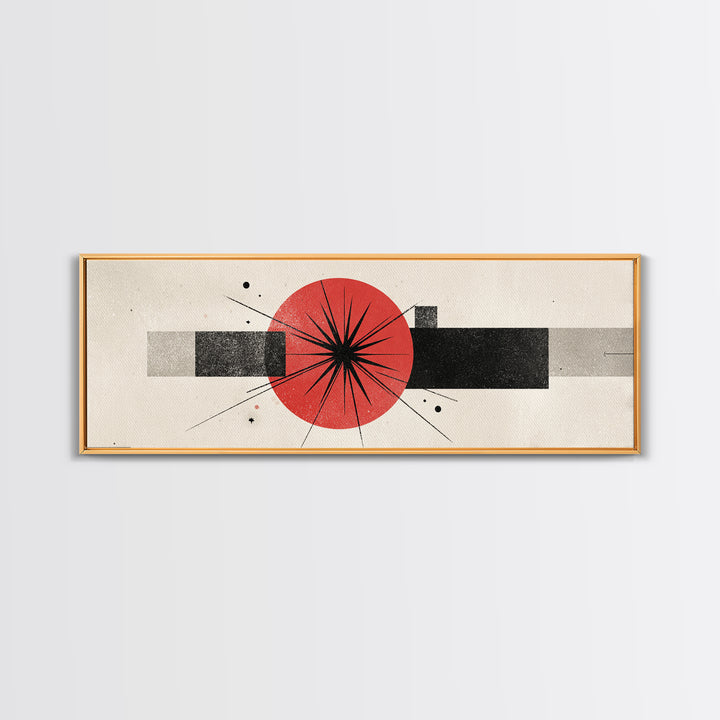 Red Black Atomic Starburst Framed Canvas Print, Midcentury Modern Wall Art, Minimal Geometric Decor, Retro MCM Poster Gift