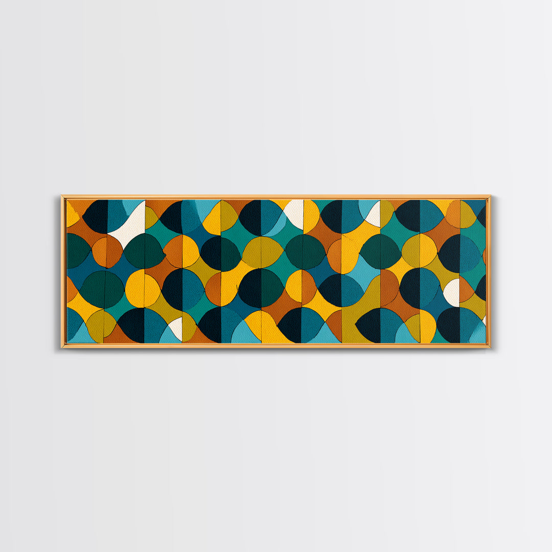 Teal Mustard Orange Geometric Circles Wall Art, Mid Century Modern Abstract Print, Retro MCM Decor, Bauhaus Poster, Living Room Decor