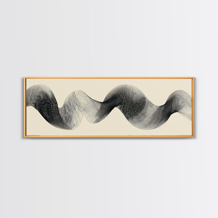 Black Ink Sine Wave Framed Canvas Print, Minimalist Abstract Wall Art, Modern Geometric Line Poster, Neutral Office Decor
