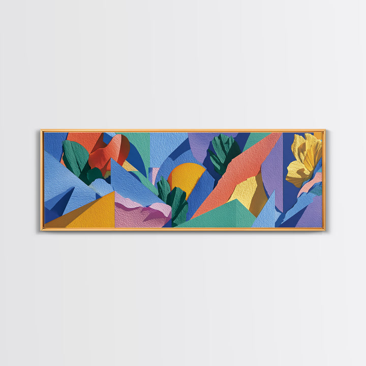Colorful Tropical Geometric Leaves Wall Art, Midcentury Modern Abstract Canvas, Bold MCM Decor, Retro Living Room Print Gift