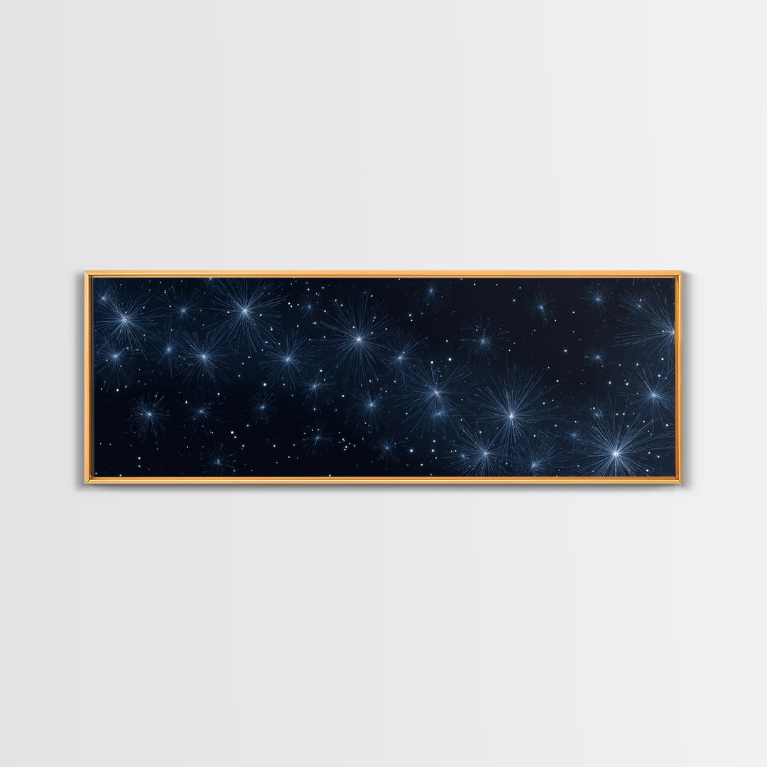 Deep Blue Starburst Night Wall Art, Cosmic Modern Abstract Print, Celestial Space Decor, Navy Bedroom And Home Office Canvas Gift