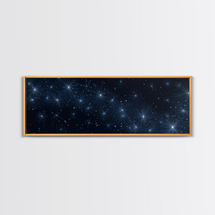 Deep Blue Starburst Night Wall Art, Cosmic Modern Abstract Print, Celestial Space Decor, Navy Bedroom And Home Office Canvas Gift
