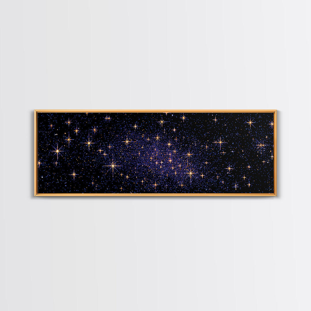 Golden Star Field Canvas Print, Cosmic Modern Wall Art, Navy Celestial Space Poster, Elegant Bedroom Home Office Decor Gift