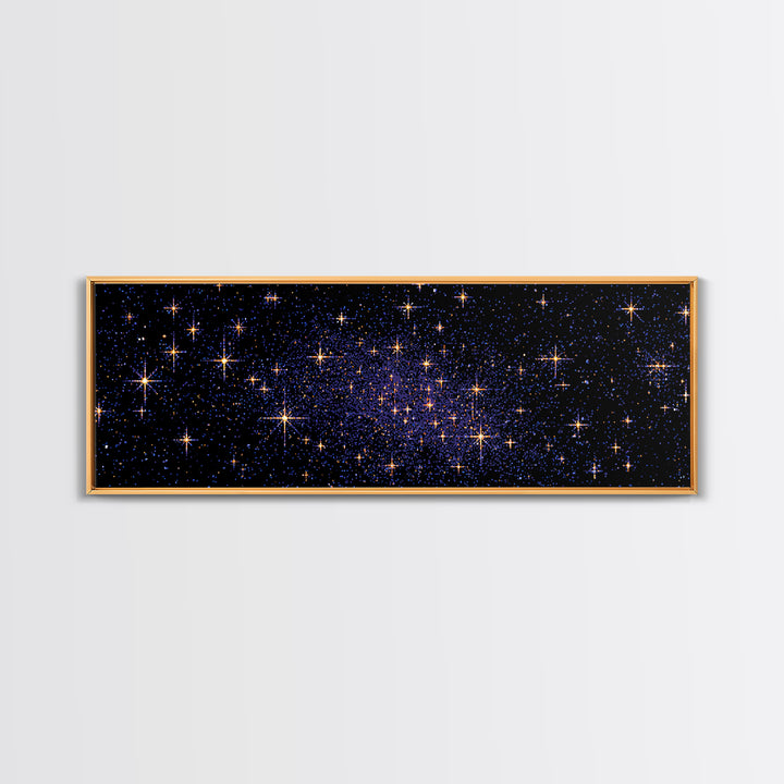 Golden Star Field Canvas Print, Cosmic Modern Wall Art, Navy Celestial Space Poster, Elegant Bedroom Home Office Decor Gift