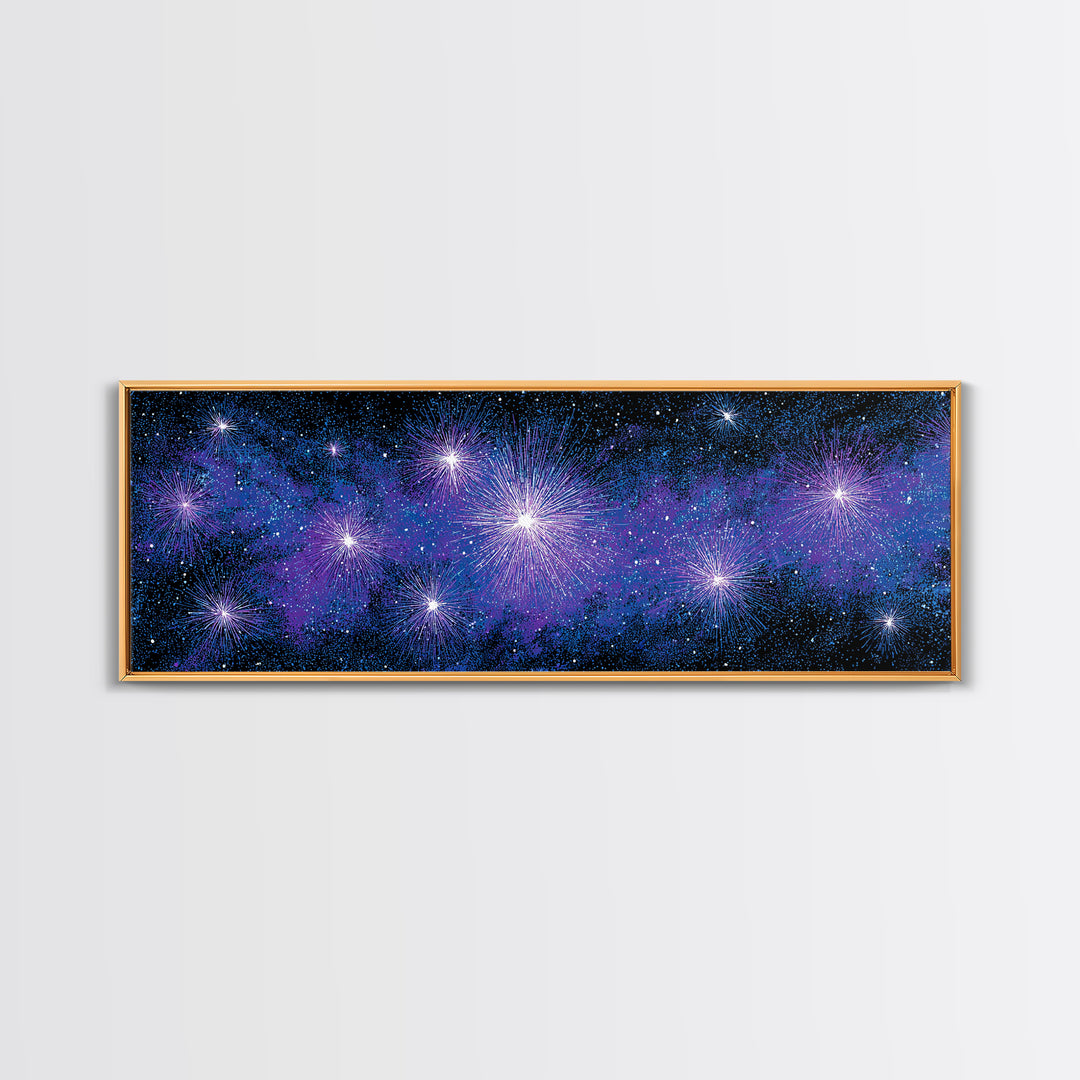 Purple Blue Galaxy Starburst Wall Art, Cosmic Modern Abstract Print, Celestial Space Decor, Vibrant Bedroom And Home Office Canvas Gift