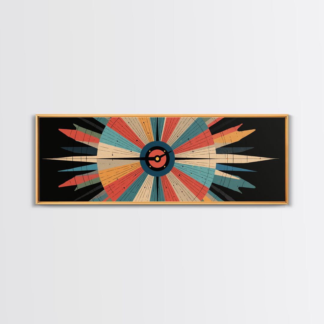 Retro Atomic Target Starburst Wall Art, Midcentury Modern Abstract Print, Geometric MCM Decor, Panoramic Space Age Poster