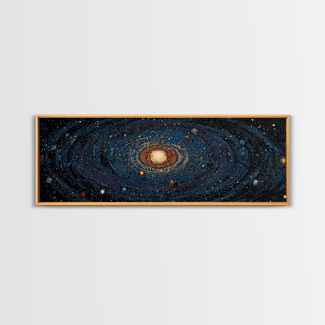 Spiral Galaxy Star Map Canvas Print, Blue Orange Cosmic Wall Decor, Modern Space Abstract Poster, Panoramic Astronomy Art