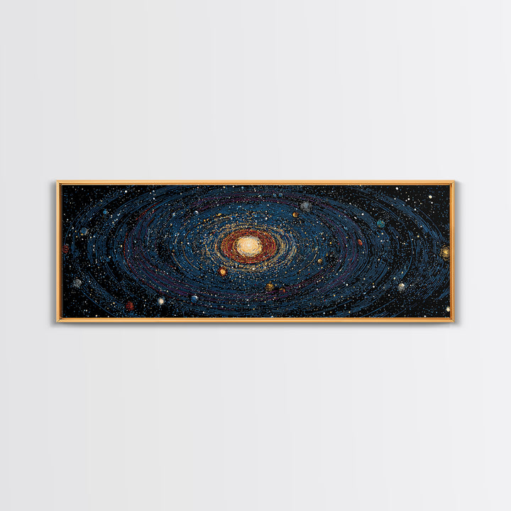 Spiral Galaxy Star Map Canvas Print, Blue Orange Cosmic Wall Decor, Modern Space Abstract Poster, Panoramic Astronomy Art