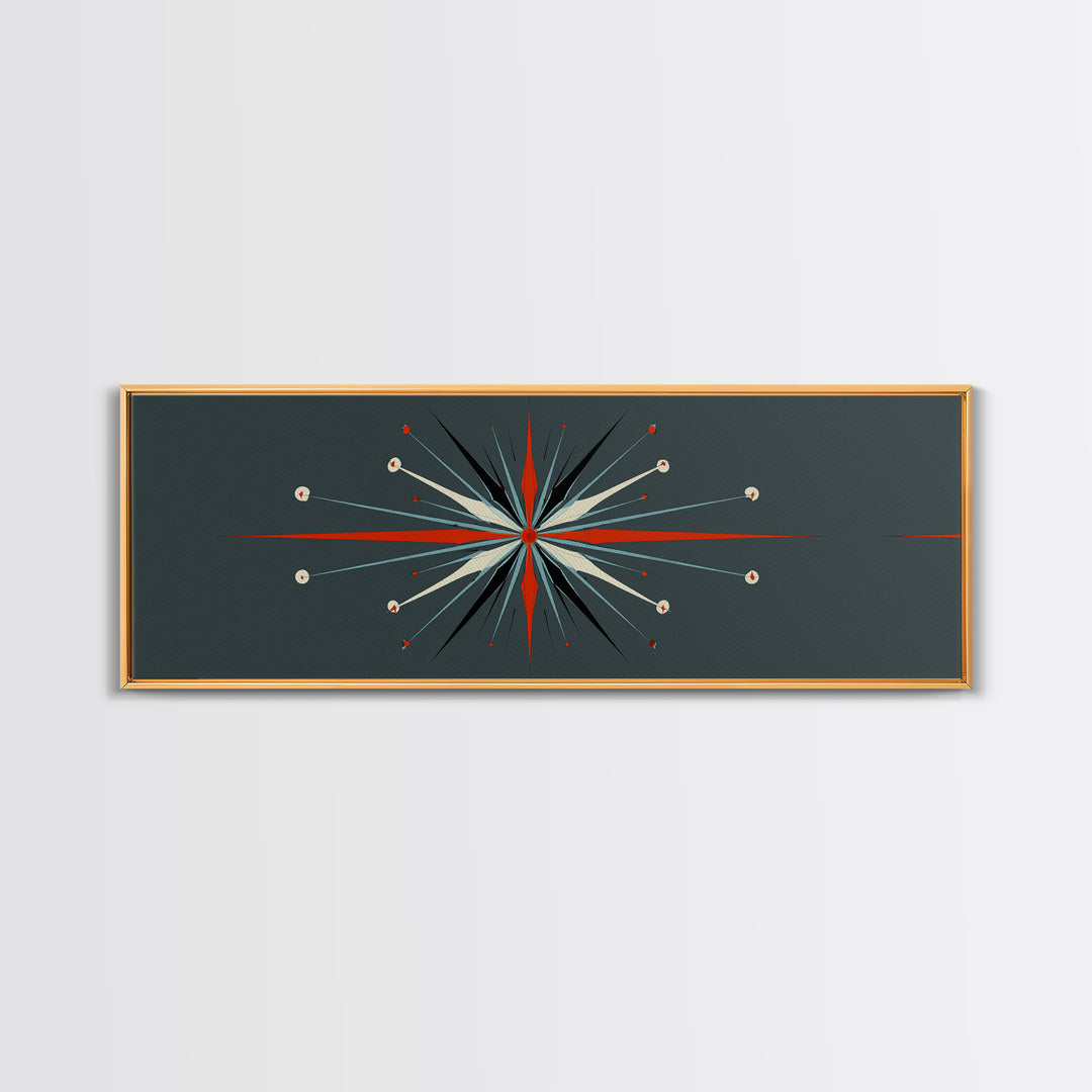 Atomic Red And Teal Starburst Wall Art, Mid Century Modern Decor, Retro Geometric Print, MCM Wall Decor, Space Abstract Art