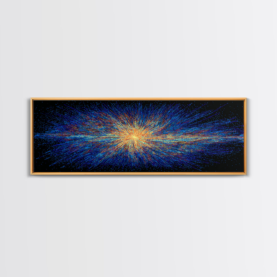 Blue And Orange Particle Burst Canvas Print, Cosmic Retro Wall Art, Modern Abstract Art Print, Space Abstract Art, Digital Art