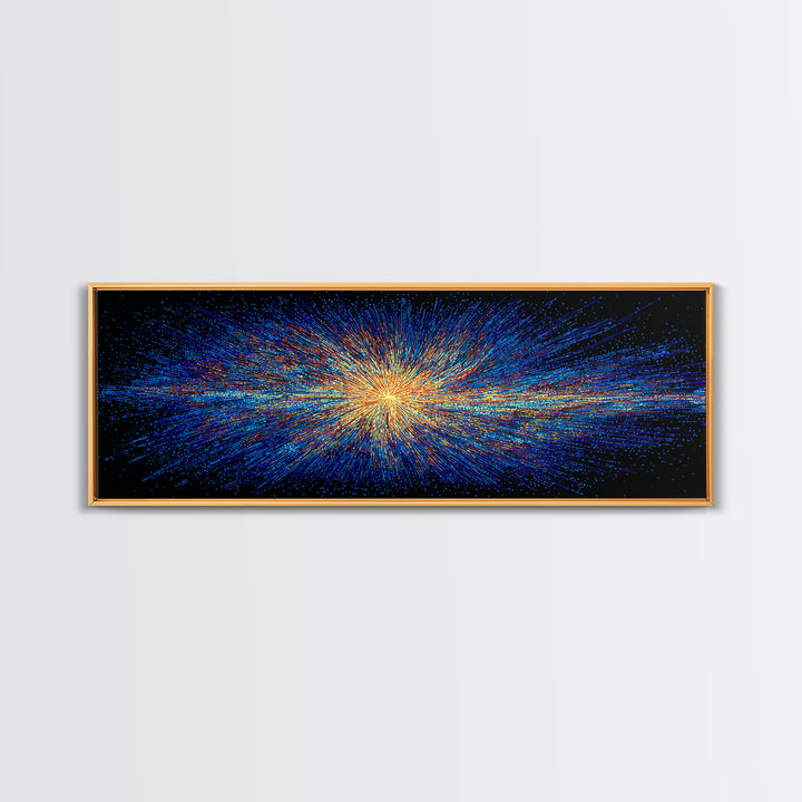 Blue And Orange Particle Burst Canvas Print, Cosmic Retro Wall Art, Modern Abstract Art Print, Space Abstract Art, Digital Art