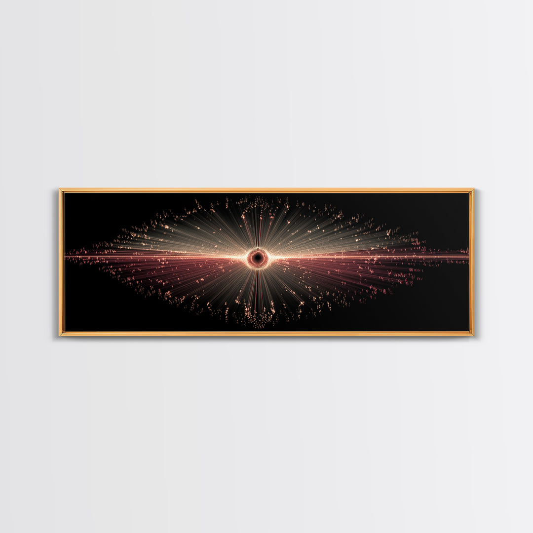 Red Black Hole Particle Burst Framed Canvas Print, Cosmic Retro Wall Art, Modern Abstract Art Print, Dark Space Decor Poster
