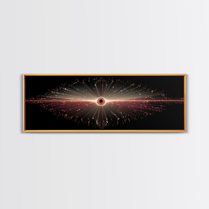 Red Black Hole Particle Burst Framed Canvas Print, Cosmic Retro Wall Art, Modern Abstract Art Print, Dark Space Decor Poster