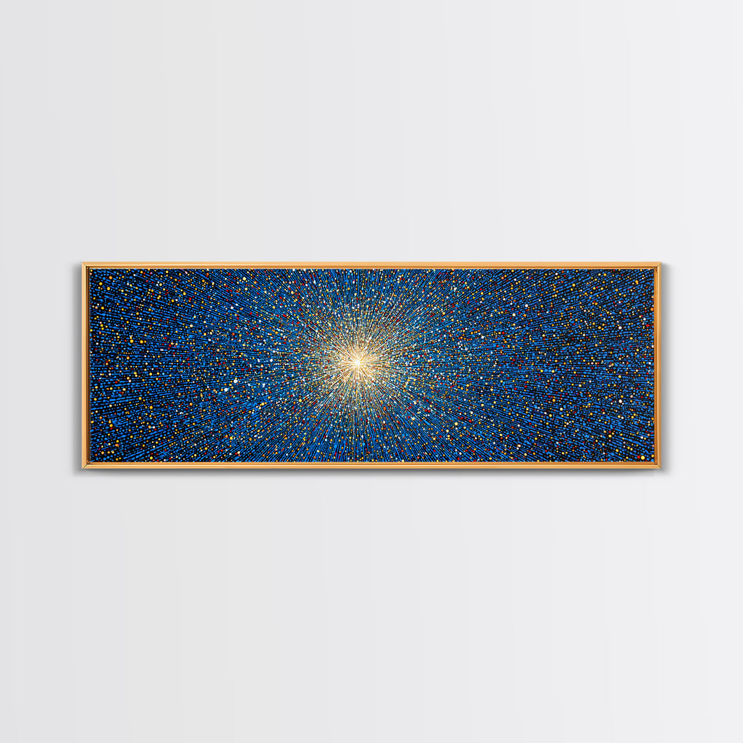 Blue Orange Pixel Particle Burst Canvas Print, Modern Abstract Art, Digital Art Print, Retro Sci Fi Wall Decor, Space Poster