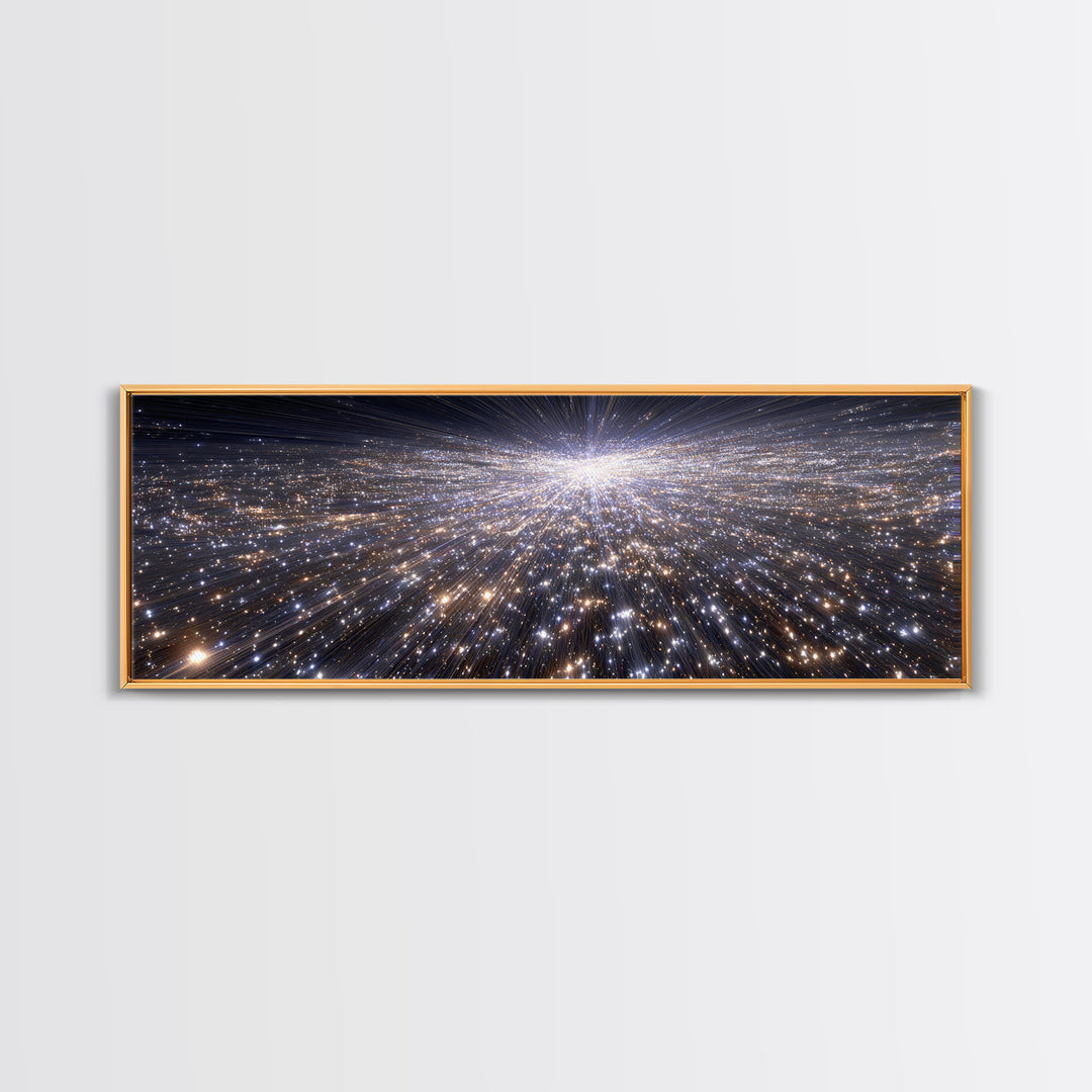 Silver Sparkling Starfield Wall Art, Modern Cosmic Canvas Print, Space Abstract Art, Panoramic Poster, Living Room Decor