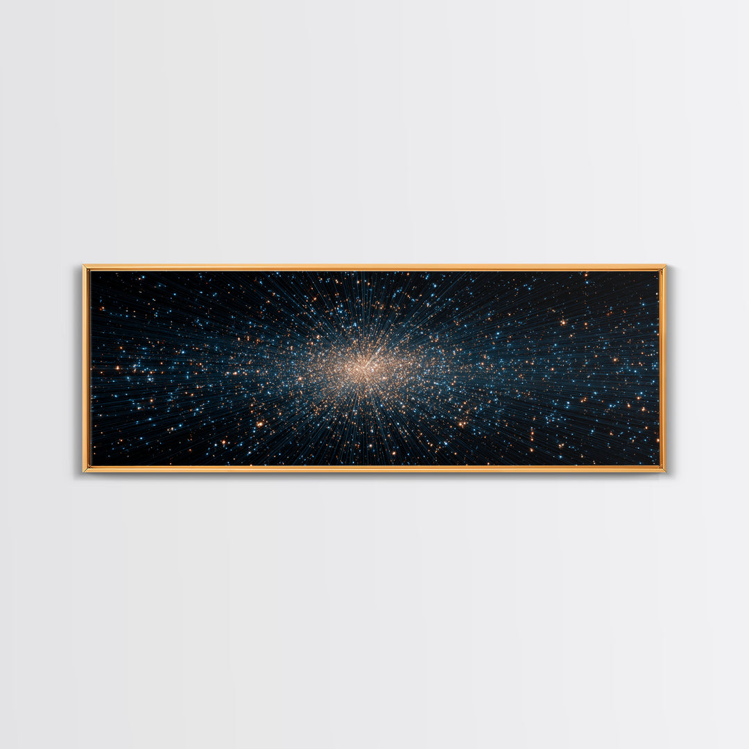 Blue Gold Star Particle Cloud Canvas Print, Modern Abstract Art Print, Cosmic Wall Art, Space Abstract Decor, Office Poster