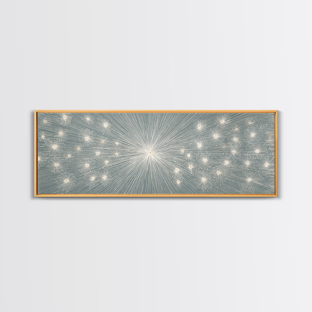 Radiant Silver Starburst Dotted Abstract Wall Art, Midcentury Modern Art Print, Atomic Retro Office Decor, Large Canvas Print