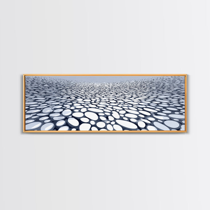 Blue White Pebble Horizon Perspective Canvas Print, Abstract Wall Art, Modern Geometric Decor For Office And Living Room