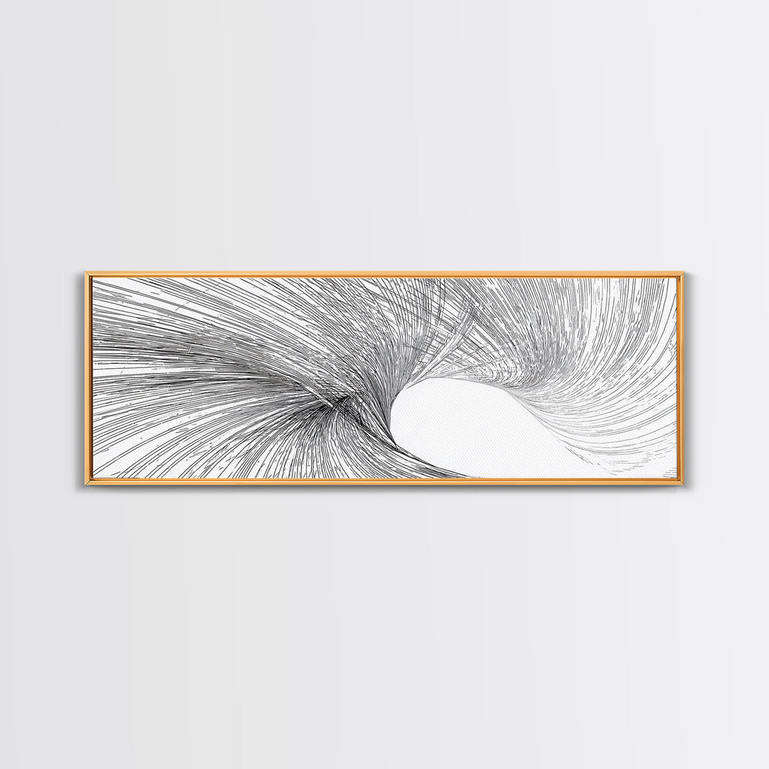Black White Vortex Wave Line Art Canvas Print, Modern Abstract Wall Art, Minimalist Geometric Decor For Living Room And Office