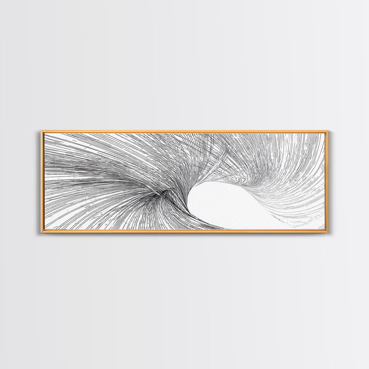 Black White Vortex Wave Line Art Canvas Print, Modern Abstract Wall Art, Minimalist Geometric Decor For Living Room And Office