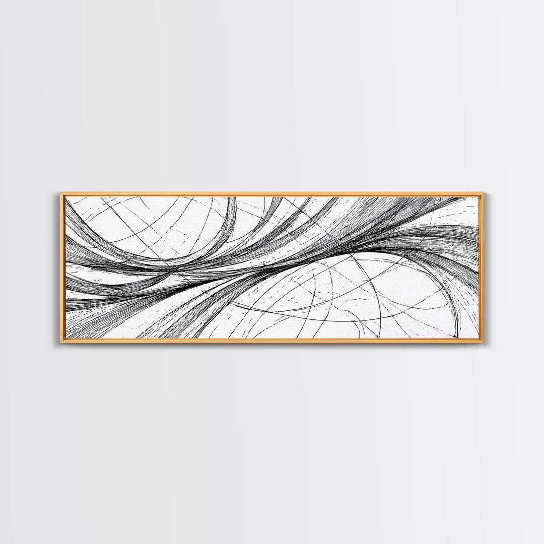 Sweeping Black White Ellipse Line Canvas Print, Modern Abstract Wall Art, Minimalist Geometric Office And Home Decor Print