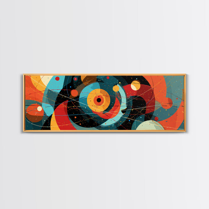 Vibrant Cosmic Circles And Orbits Canvas Print, Midcentury Modern Abstract Wall Art, Space Age Retro Office Decor, Large Art Print