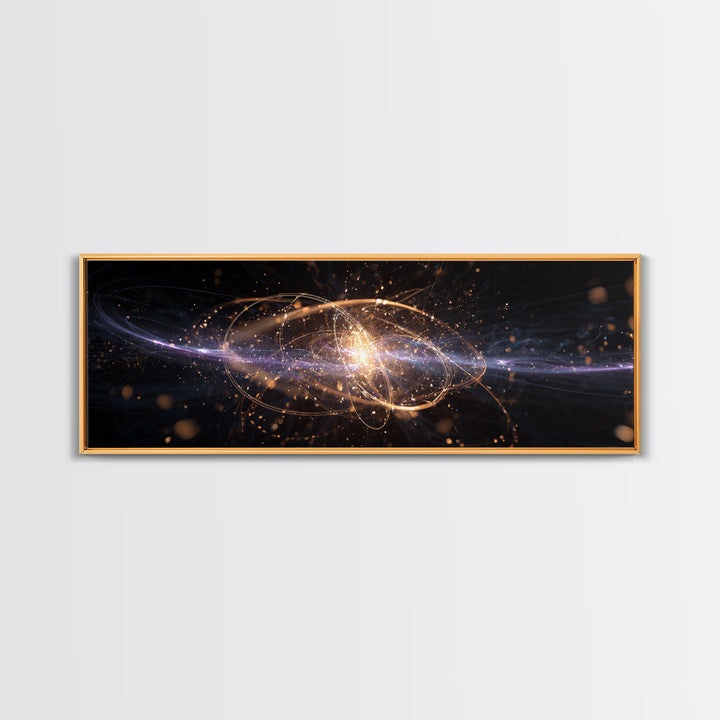 Golden Atomic Particle Burst Wall Art, Futuristic Space Abstract Art, Modern Geometric Wall Decor, Office Art Print And Living Room Decor