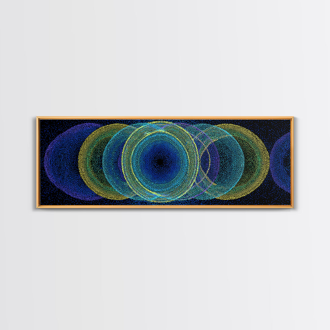 Neon Blue Green Overlapping Circles Canvas Print, Modern Abstract Art, Retro Geometric Wall Decor, Colorful Office Wall Art