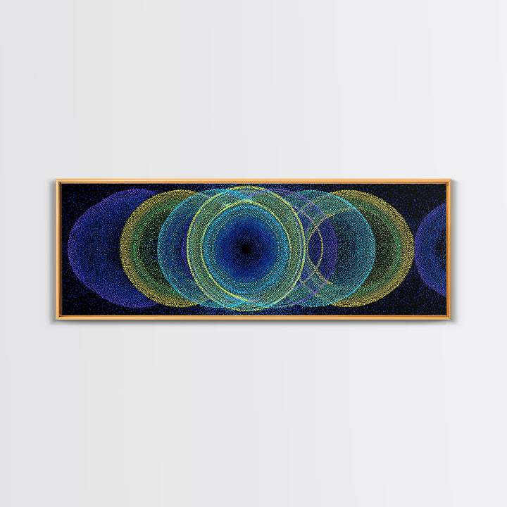 Neon Blue Green Overlapping Circles Canvas Print, Modern Abstract Art, Retro Geometric Wall Decor, Colorful Office Wall Art