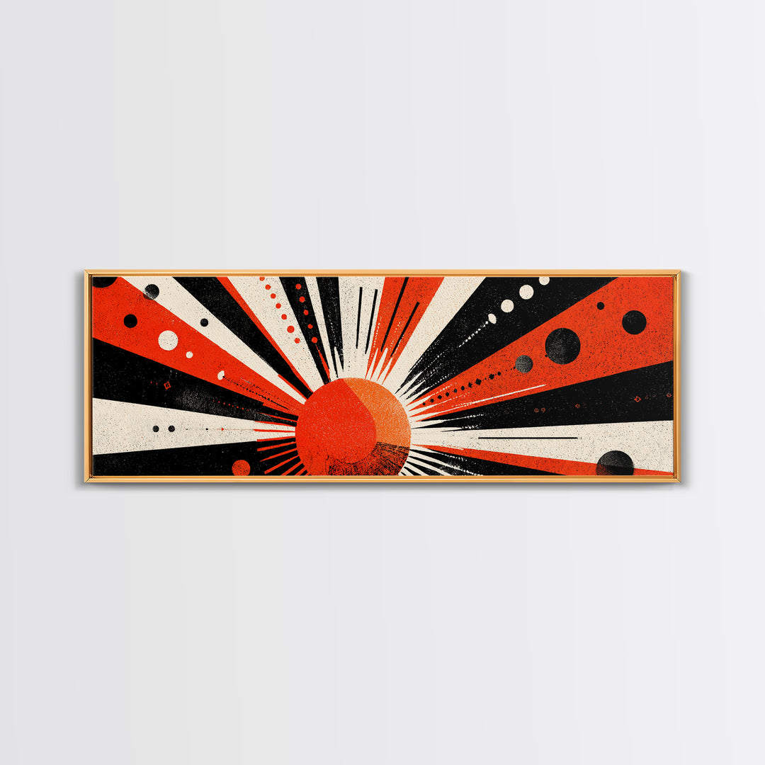 Bold Red Sunburst Dot Pattern Wall Art, Atomic Retro Art, Midcentury Modern Geometric Poster, Framed Canvas Print For Home Decor
