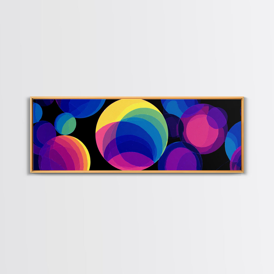 Colorful Overlapping Bubble Circles On Black Wall Art, Modern Abstract Art Print, Midcentury Pop Decor, Retro Geometric Poster