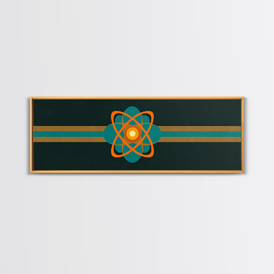 Orange And Teal Atomic Symbol Wall Art, Mid Century Modern Decor, Retro Sci Fi Poster, Space Abstract Art, Modern Art Print