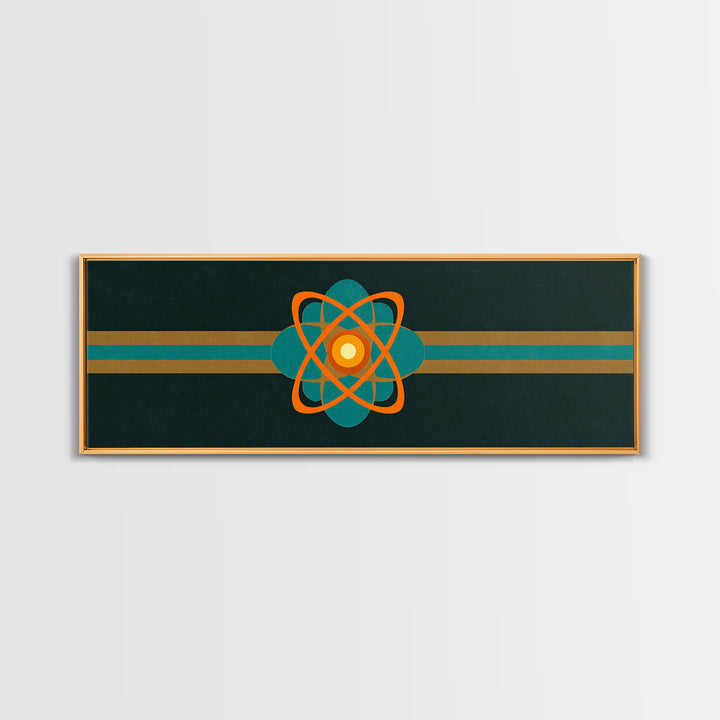 Orange And Teal Atomic Symbol Wall Art, Mid Century Modern Decor, Retro Sci Fi Poster, Space Abstract Art, Modern Art Print